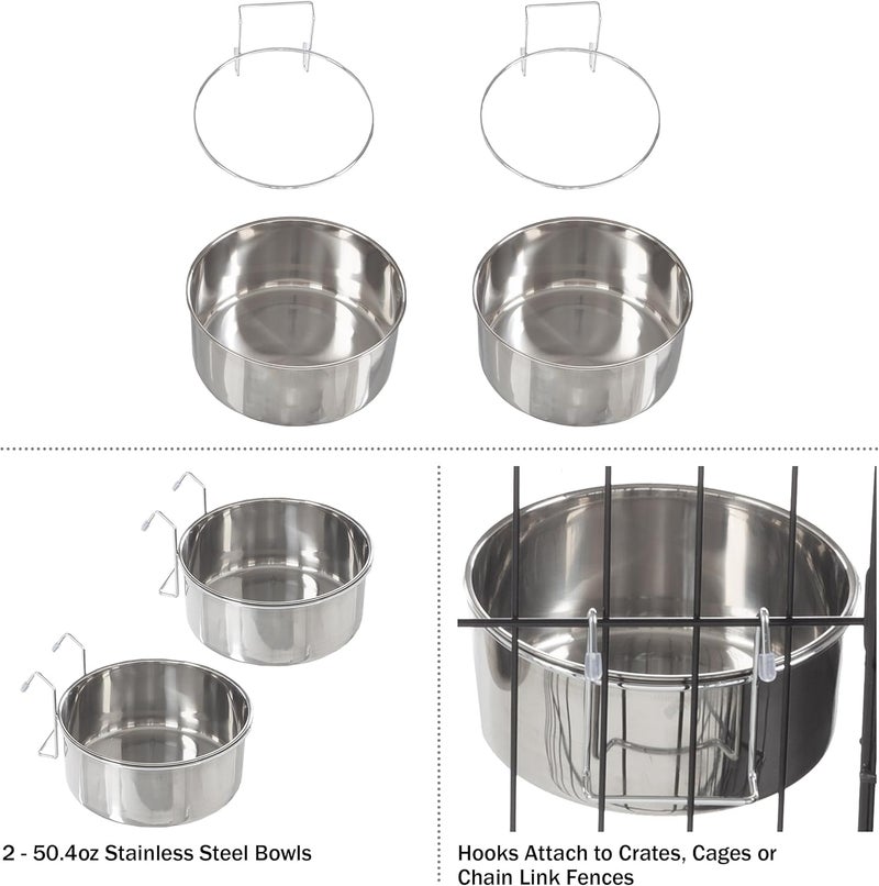 PETMAKER Set of 2 Stainless-Steel Dog Bowls - Cage, Kennel, and Crate Hanging Pet Bowls for Food and Water - 50.4oz Each and Dishwasher Safe by (Pack of 2) - Image 4